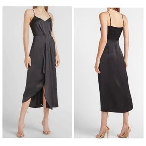 Express Satin Spaghetti Strap Midi Dress V Neck Asymmetrical Black SP NWT